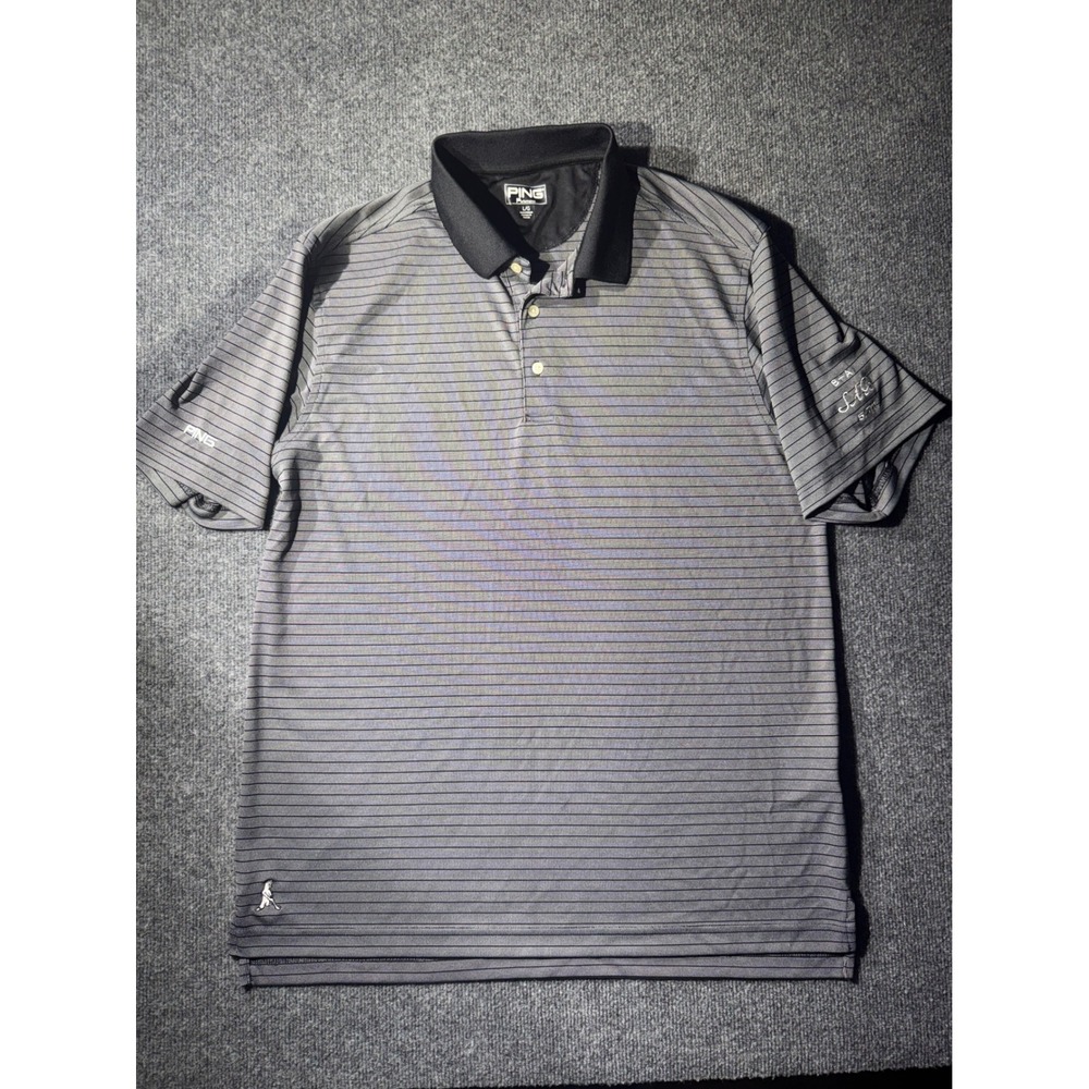 Ping Performance Polo Shirt Mens Large Grey Excellent Striped Birdie Golf Top - Picture 1 of 11